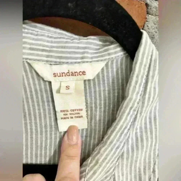 Sundance Pinstripe Fringe Button Down Long Sleeve Shirt Size S - Picture 3 of 6